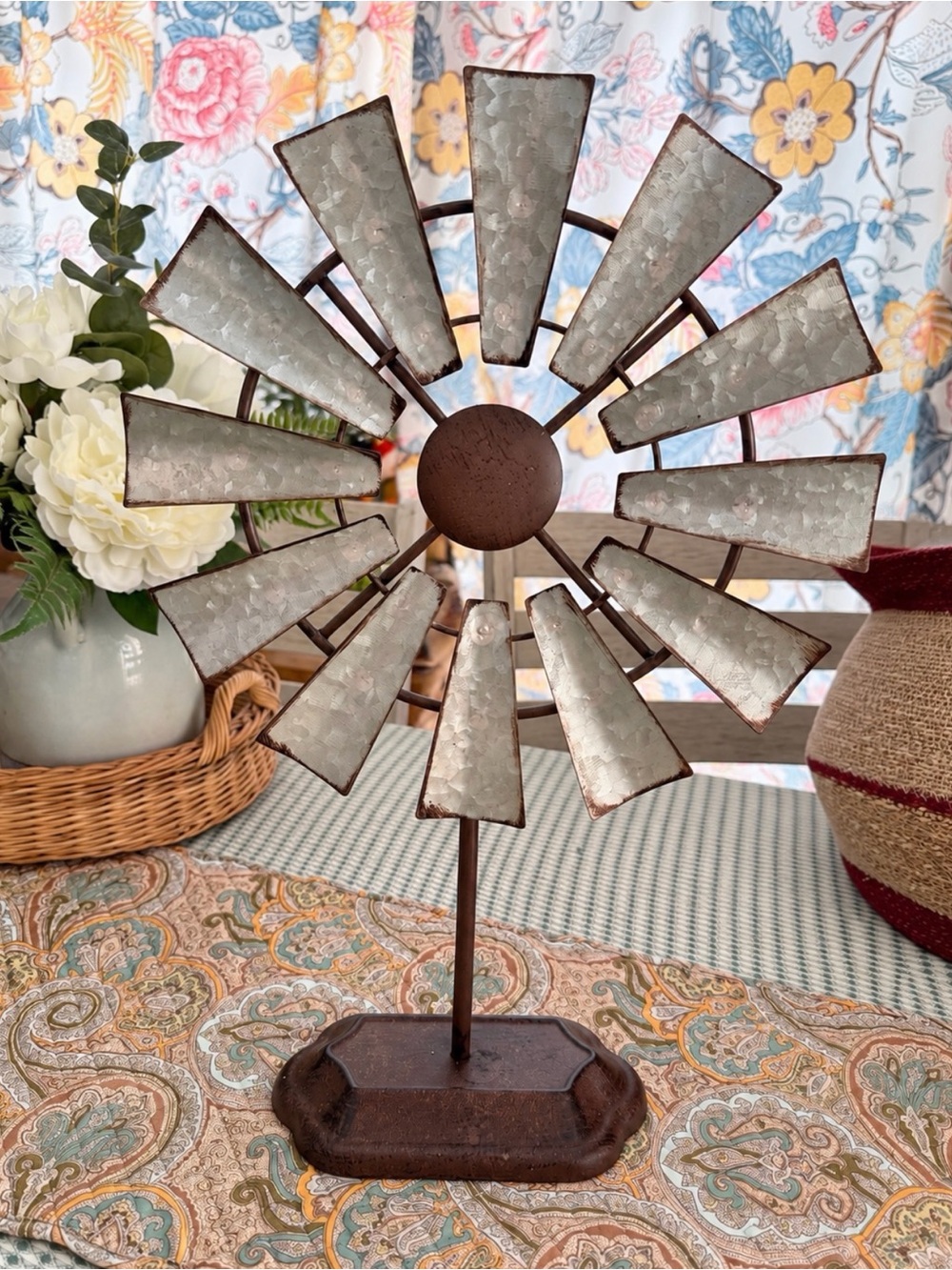 Hobby Lobby Rustic Metal Windmill Table Accent in Galvanized Silver and Brown